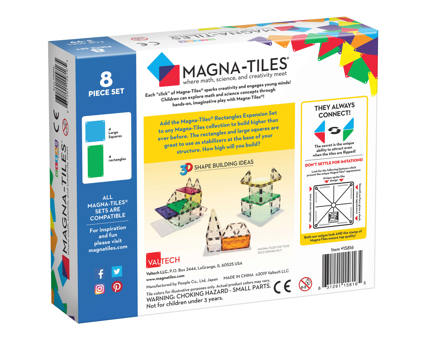 Magna-Tiles Rektangel udvidelsessæt, 8 dele