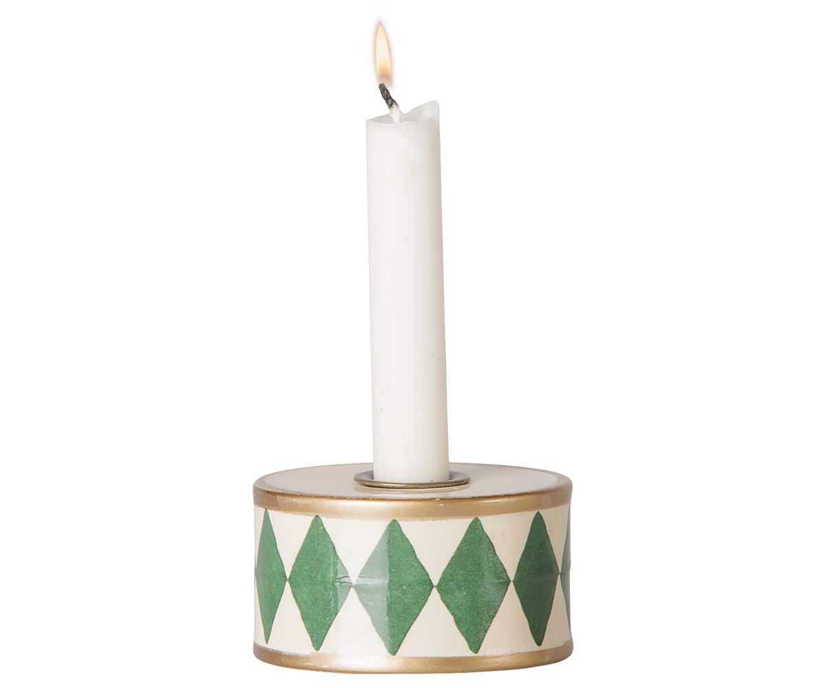 Maileg Lysestage, Tromme - Grøn/Off white
