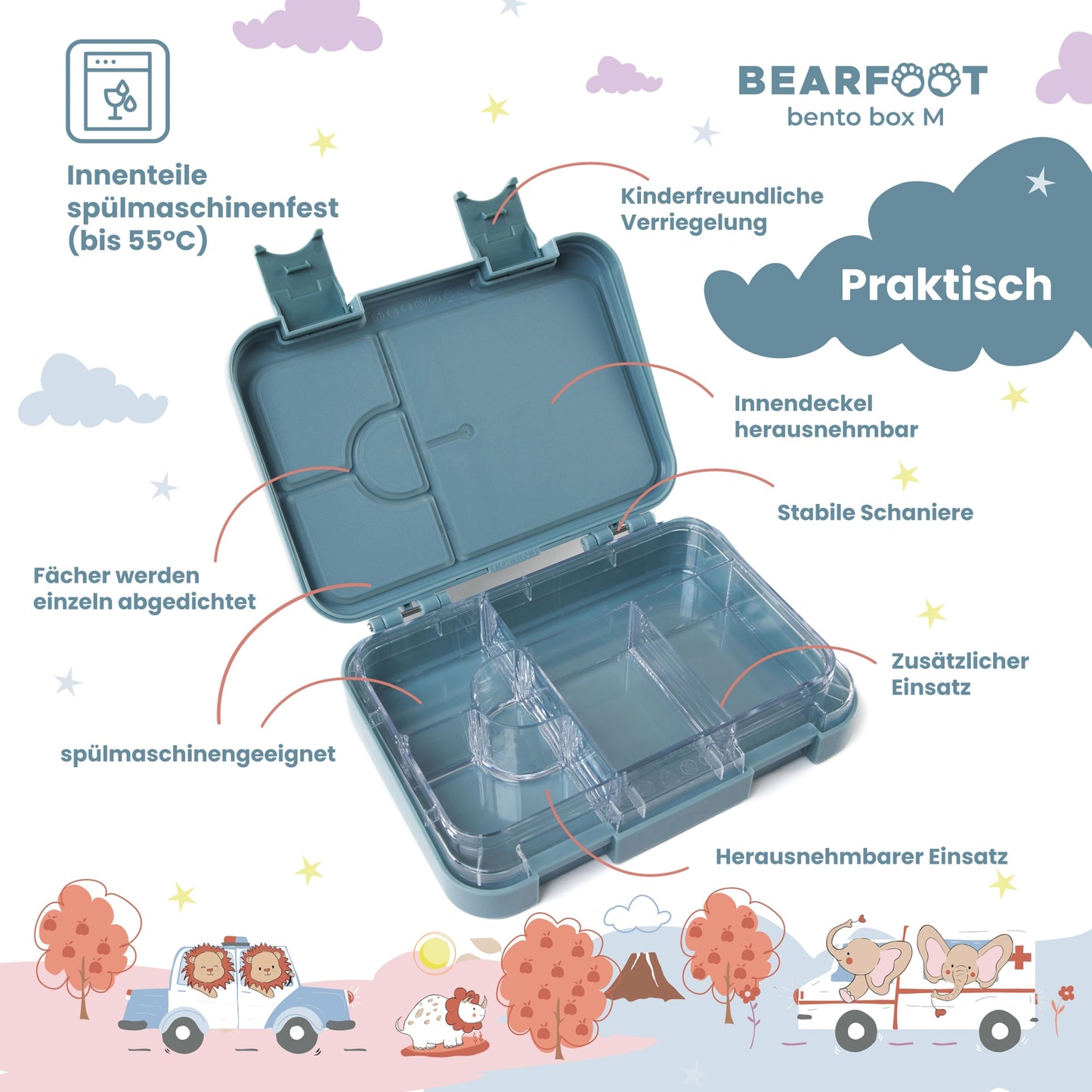 Bearfoot Bento madkasse 4/6 rum - Brandbil