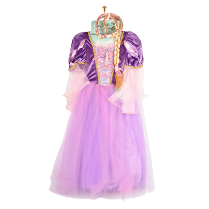 Den gode fe Prinsesse Kjole med fletning - Lilla, str. 6-8 år