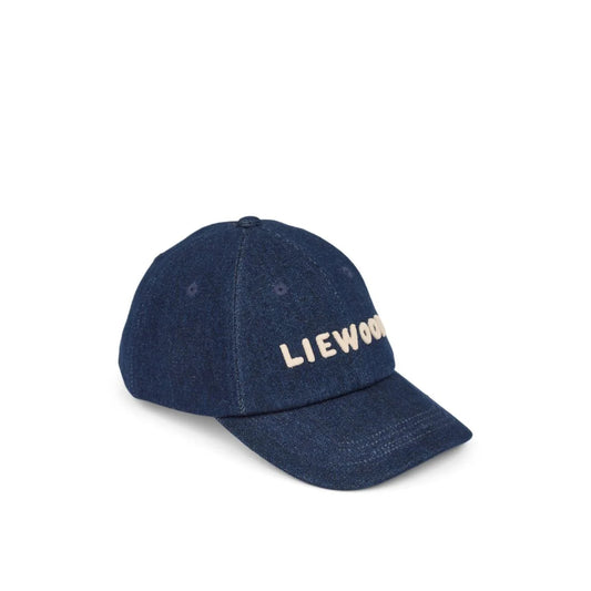 Denim kasket til børn med skriften Liewood foran.