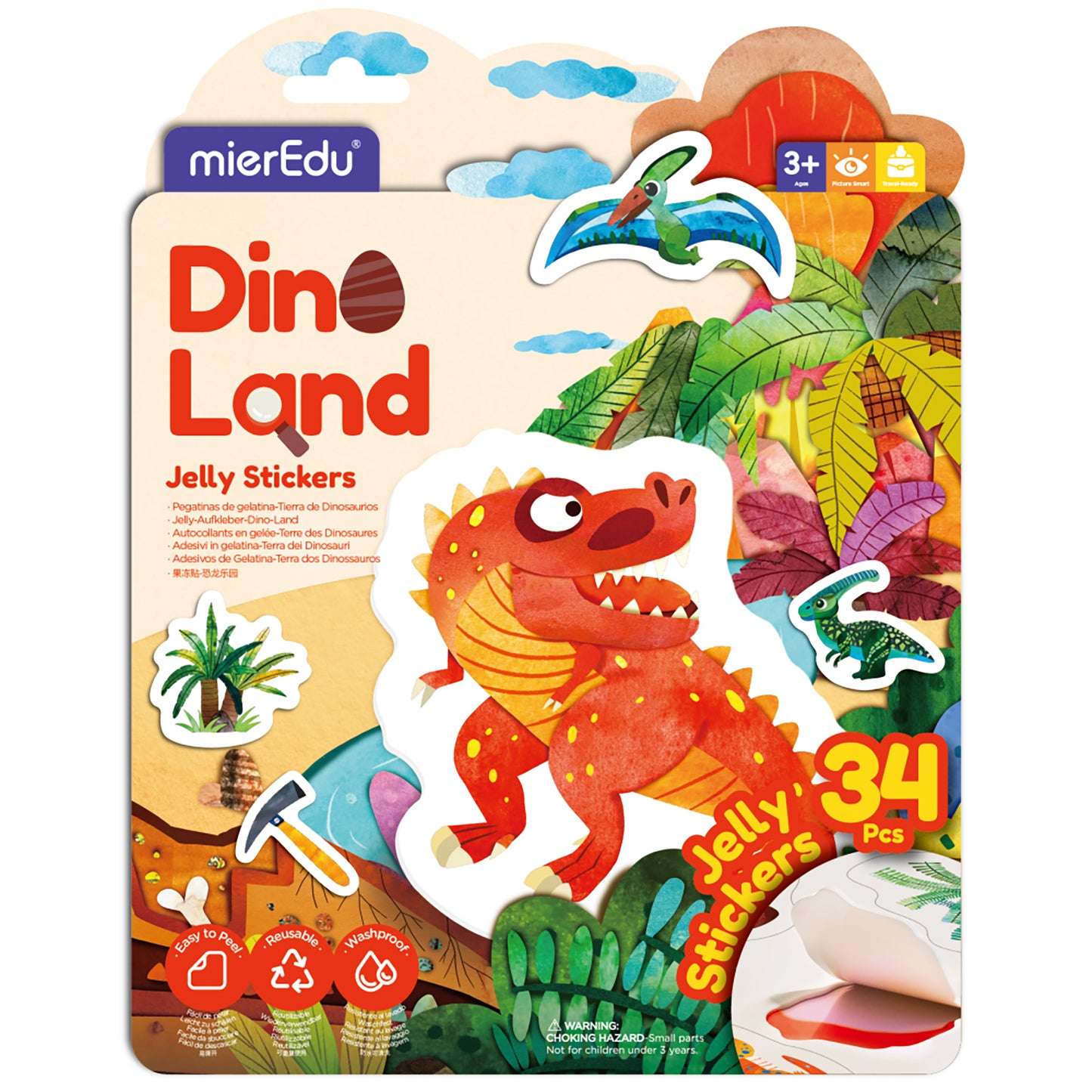 mierEdu - Jelly Stickers 34 stk - Flytbare - Dinoland