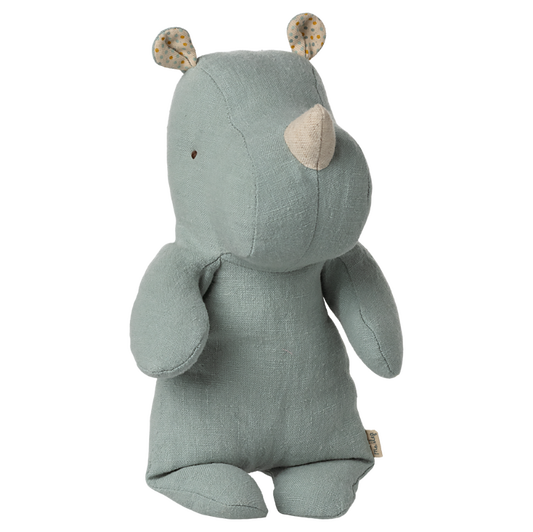 Lys støvet blå næsehorn bamse.