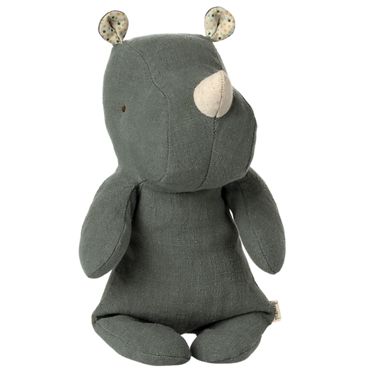 Næsehorn bamse med små prikker i ørerne.