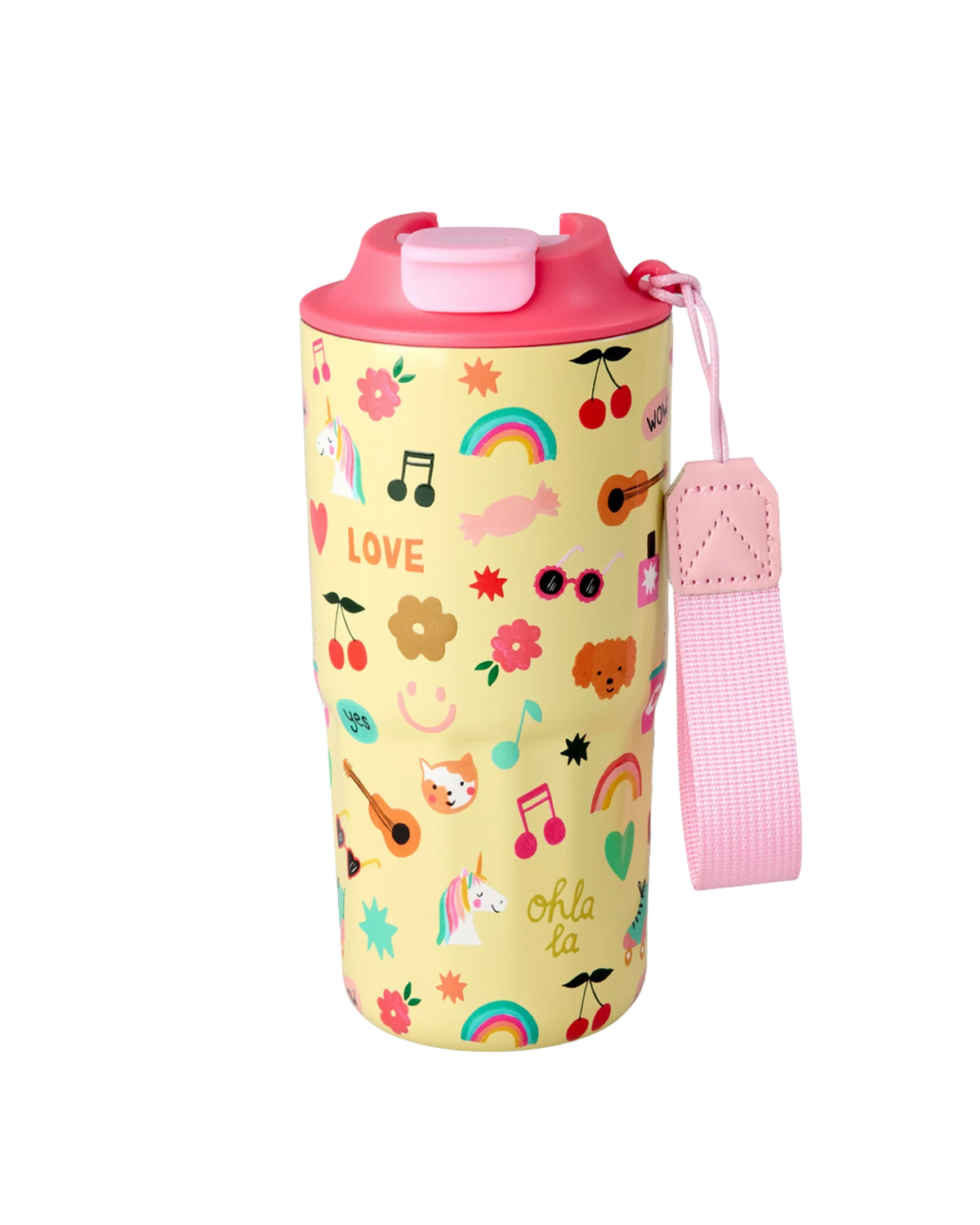 Rice Stor Rustfri Stål Termokop - Lys Gul - Unicorn Love