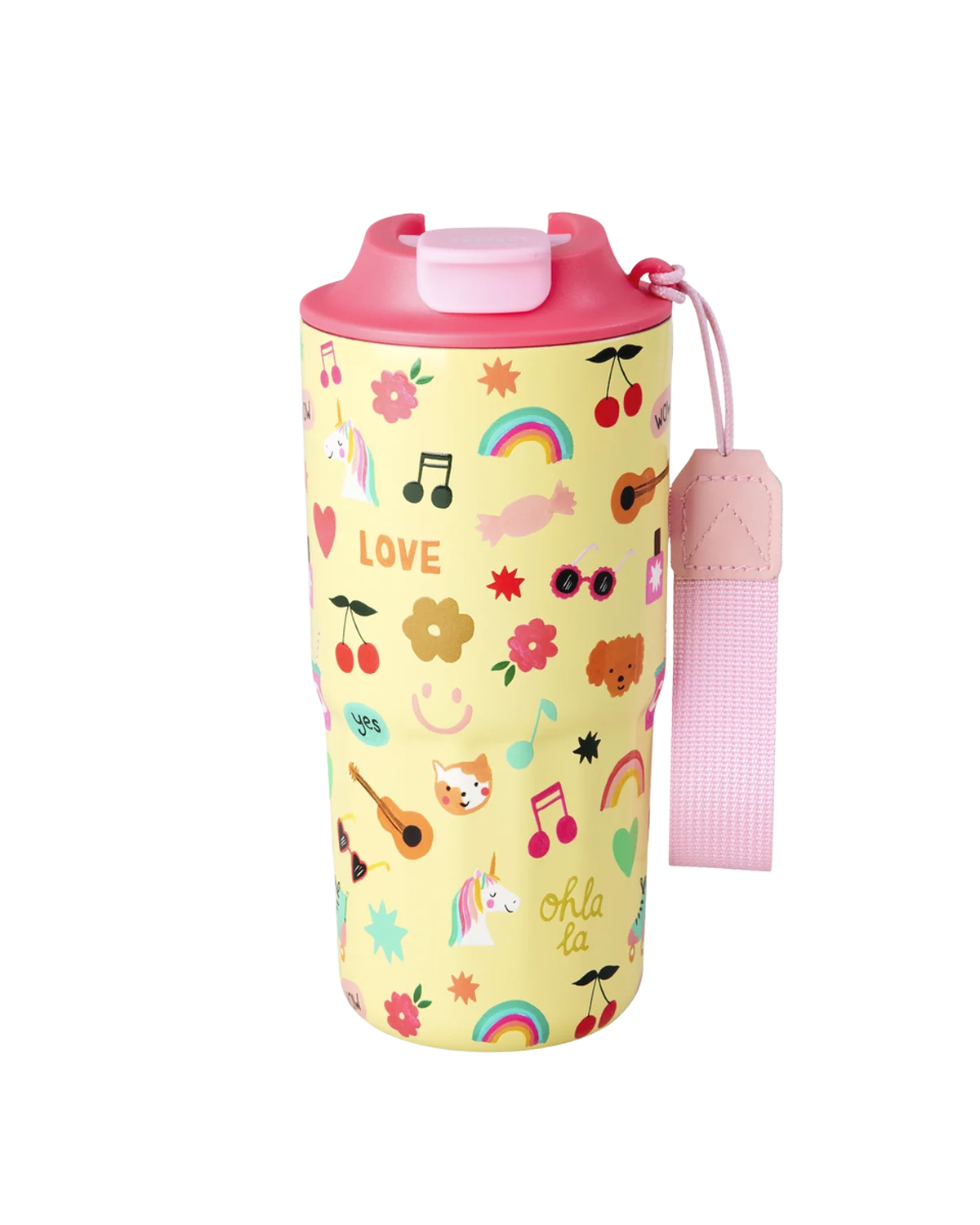 Rice Stor Rustfri Stål Termokop - Lys Gul - Unicorn Love