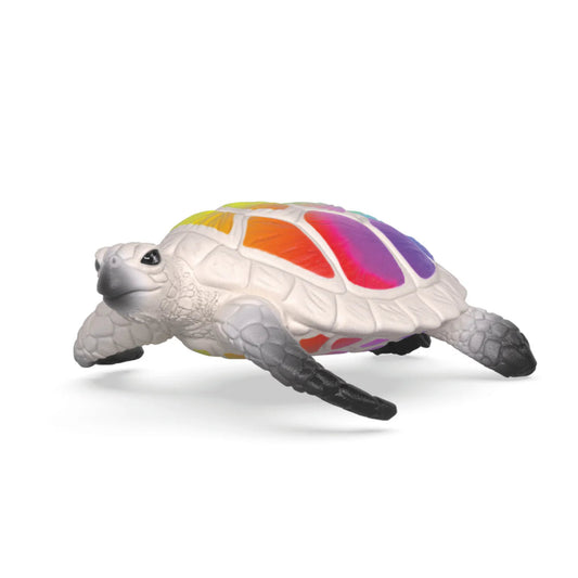 Hvid skildpadde med regnbuefarvet skjold.