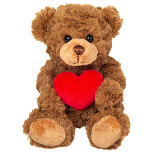 Brun bamse med rødt hjerte.