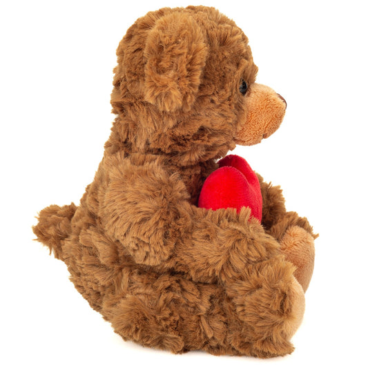 Brun bamse med rødt hjerte.