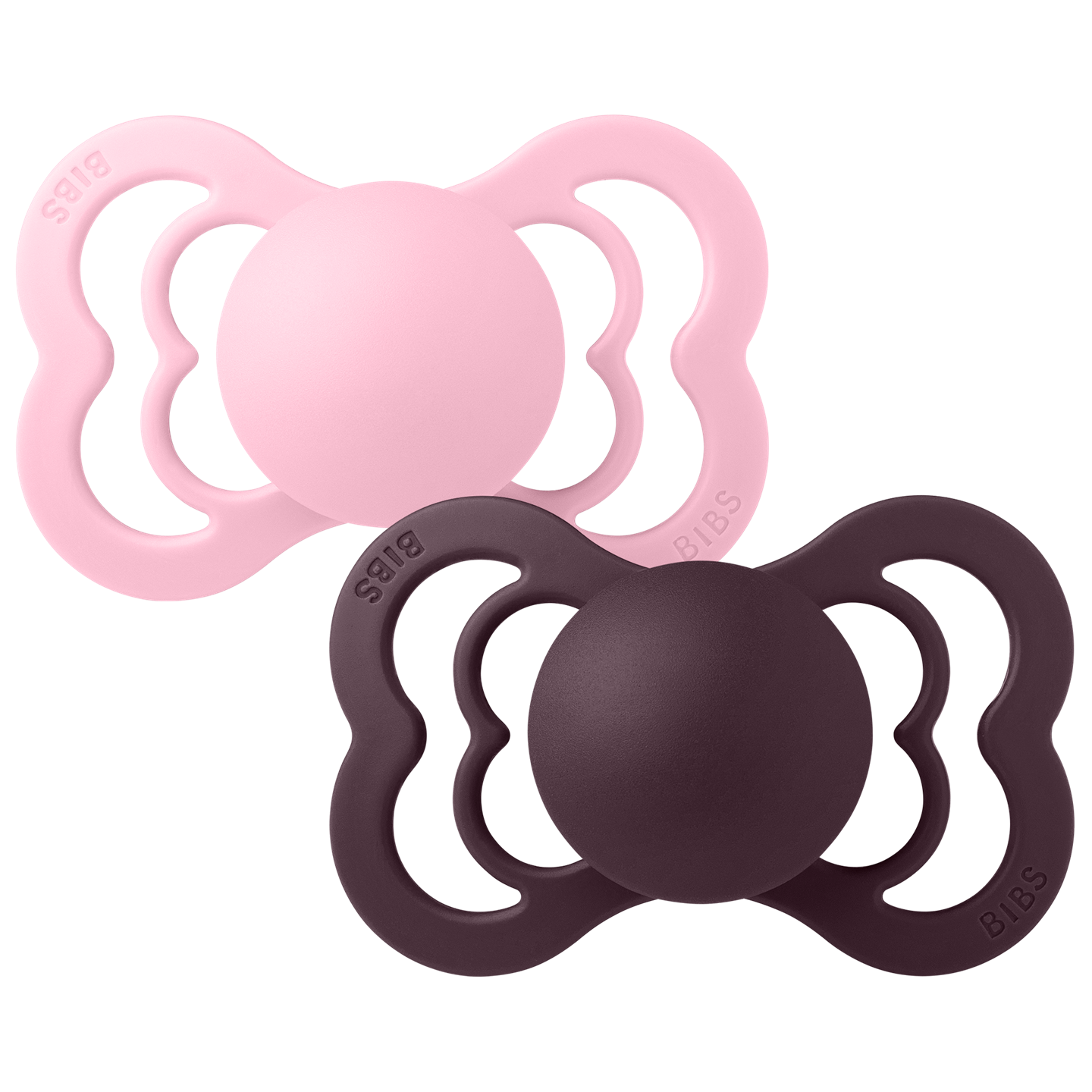 BIBS 2pk sutter supreme silikone str. 2, Baby pink/plum