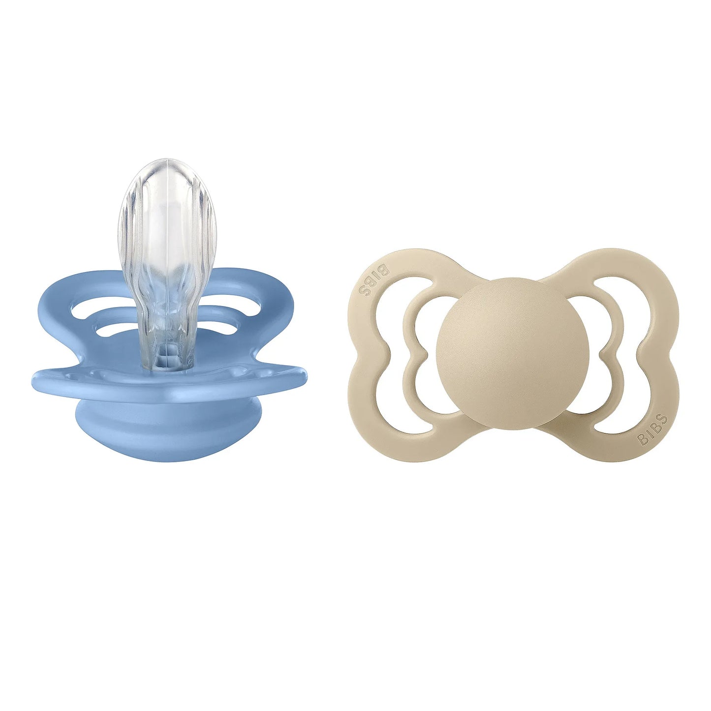 BIBS 2pk sutter supreme silikone str. 1, Vanilla/sky blue