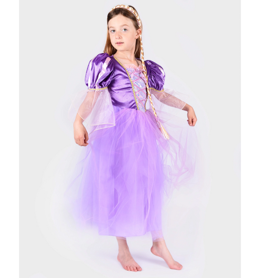 Den gode fe Prinsesse Kjole med fletning - Lilla, str. 2-4 år