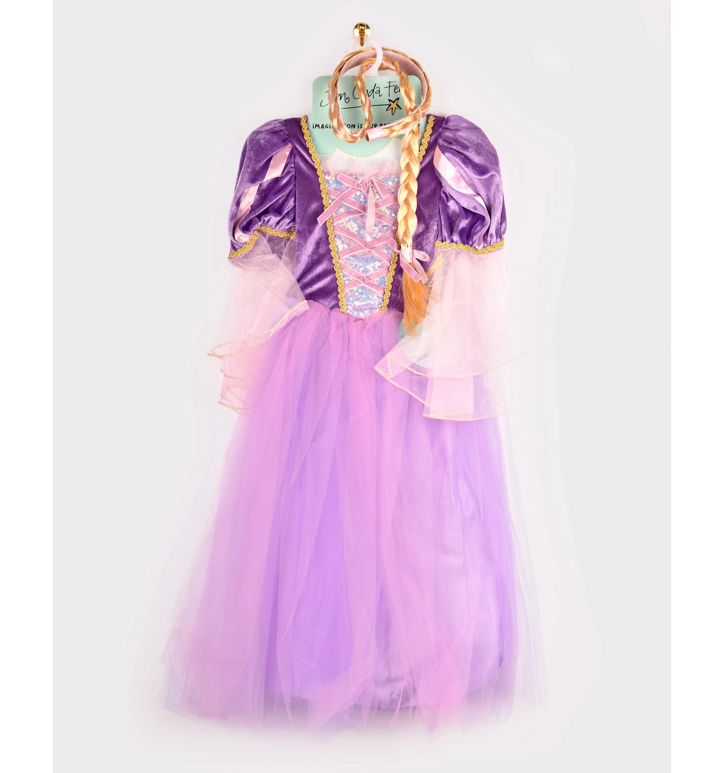 Den gode fe Prinsesse Kjole med fletning - Lilla, str. 2-4 år