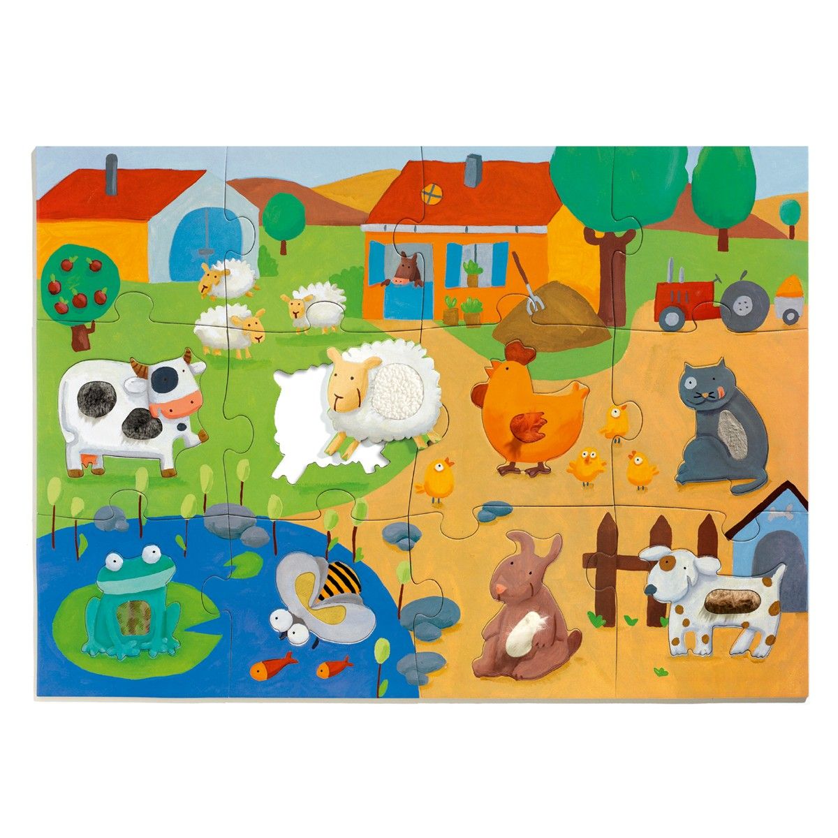 Djeco Følepuslespil, bondegård - 12+8 brikker