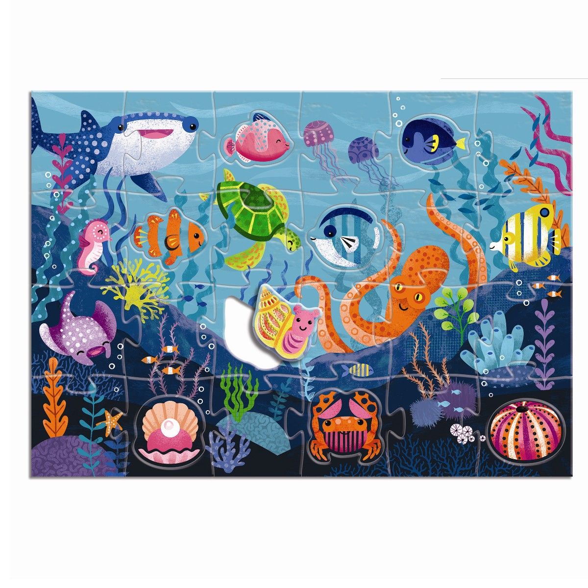 Følepuslespil til børn med sanselige elementer. Indeholder 24 puslespilsbrikker + 8 følebrikker.