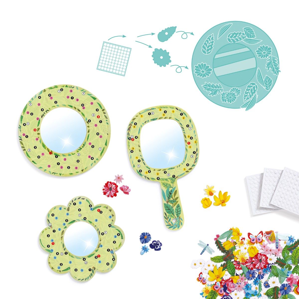 Djeco DIY - Lav et spejl, mosaik - Smukke blomster