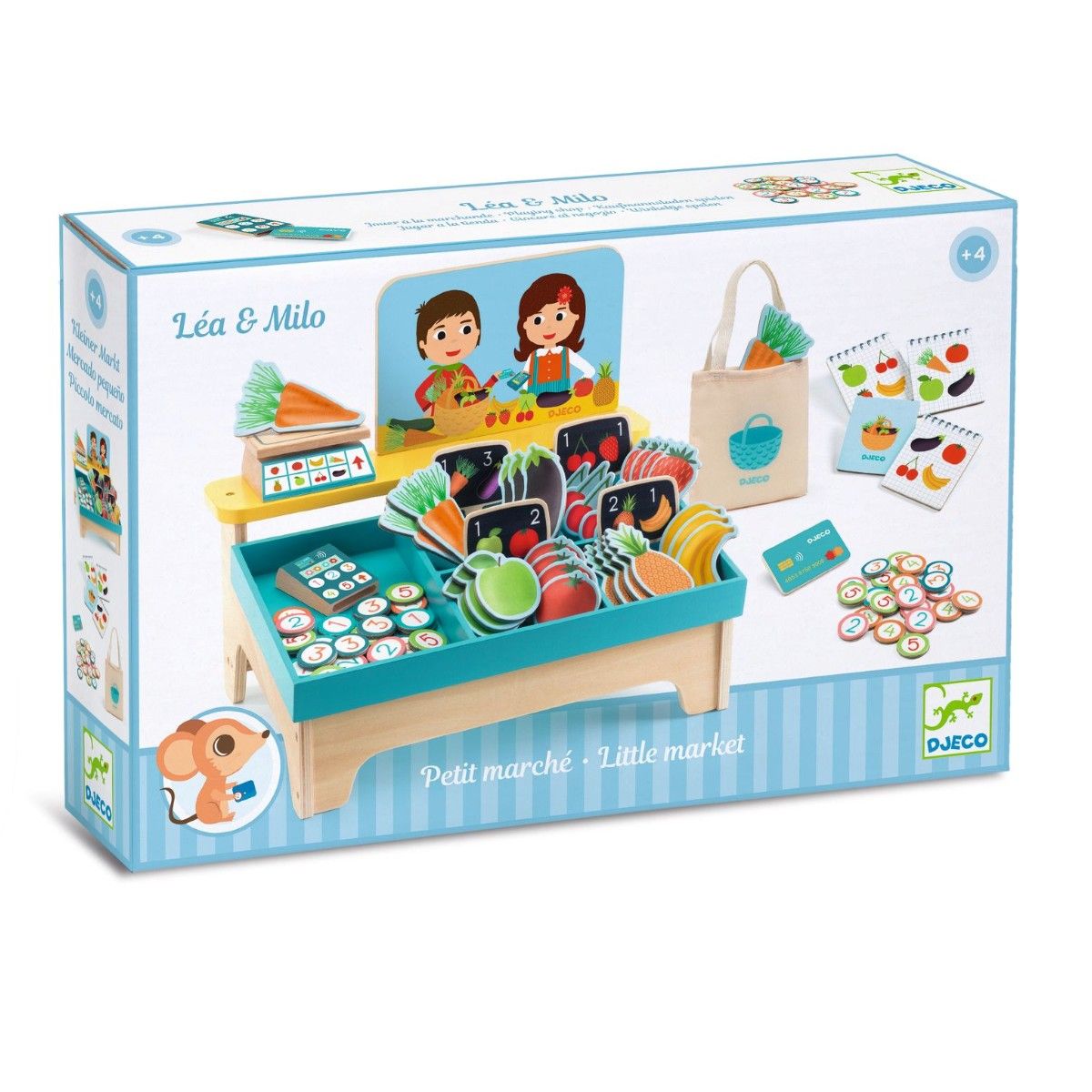 Købmandsbod med grøntsager, kort, mønster, vægt og meget mere.