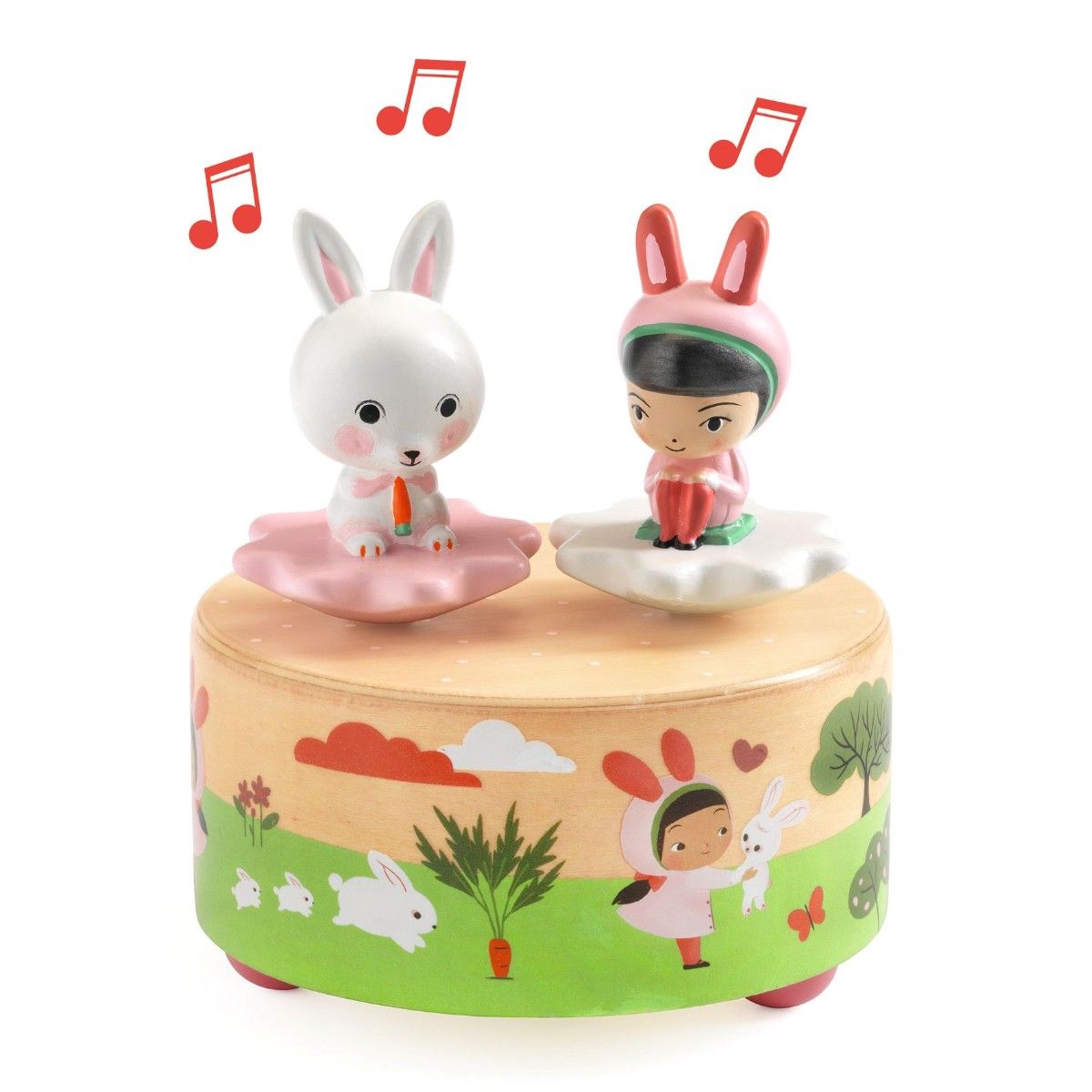 Melodiæske med dansende figurer ovenpå.