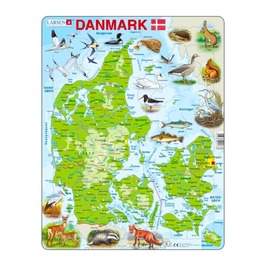 Larsen Puslespil Danmarkskort, 66 brikker