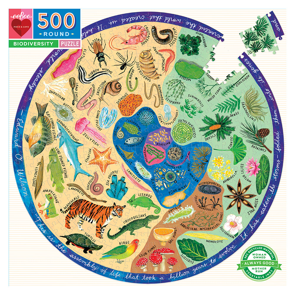 eeBoo - Rundt puslespil 500 brk - Biodiversitet