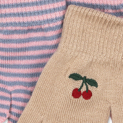 Konges Sløjd Filla 2-pak handsker 2-4 år, Cherry/Stripe