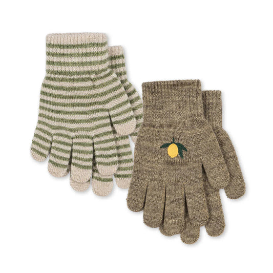 Konges Sløjd Filla 2-pak handsker 5-8 år, Lemon/Stripe