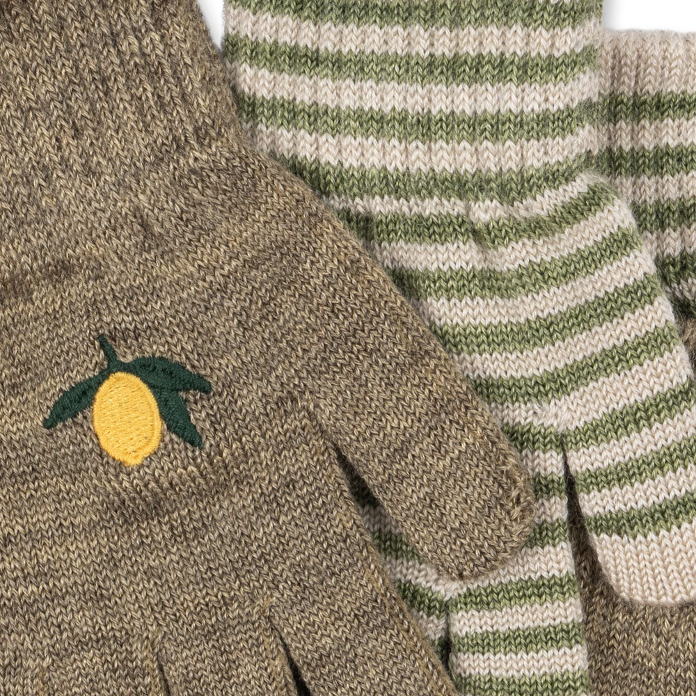 Konges Sløjd Filla 2-pak handsker 5-8 år, Lemon/Stripe