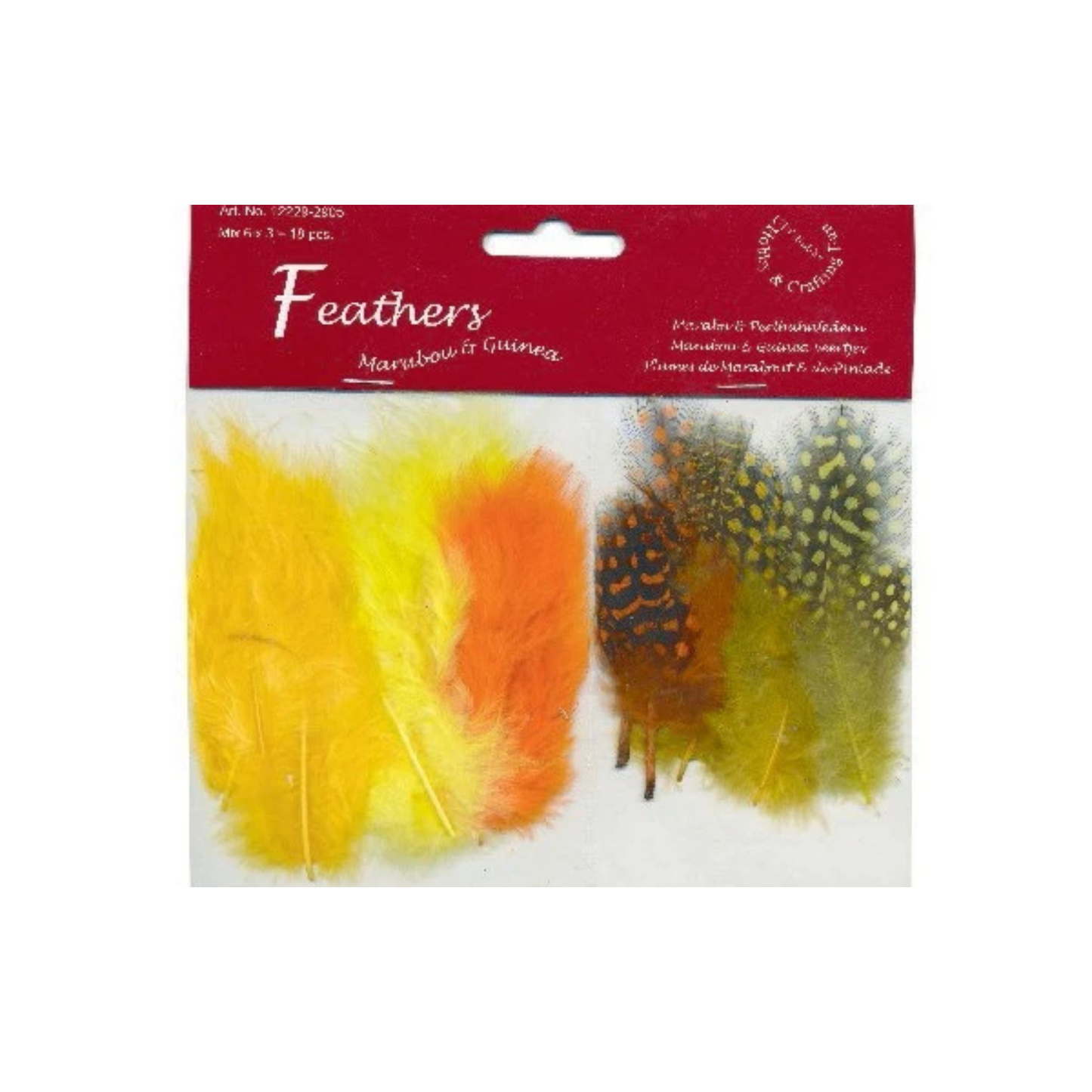 En pakke med forskellige farvet fjer