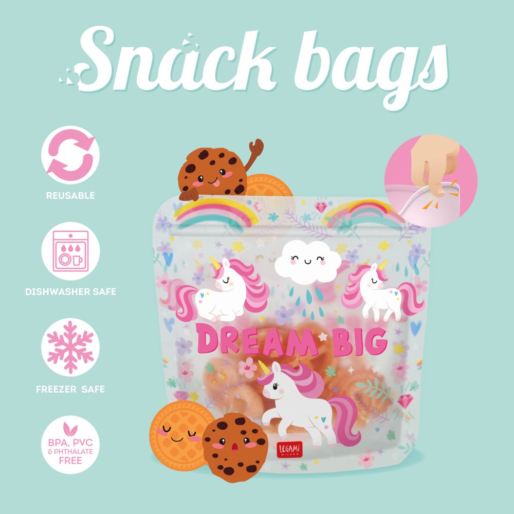 Legami Zip snack bags, sæt med 3 stk. - Unicorn