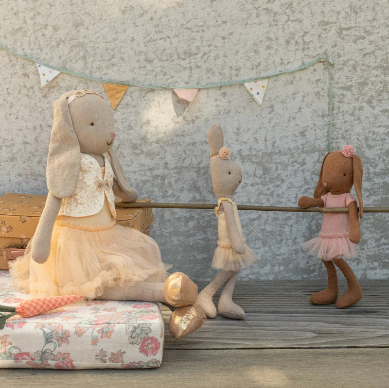 Brun bamse kanin med balletdragt.