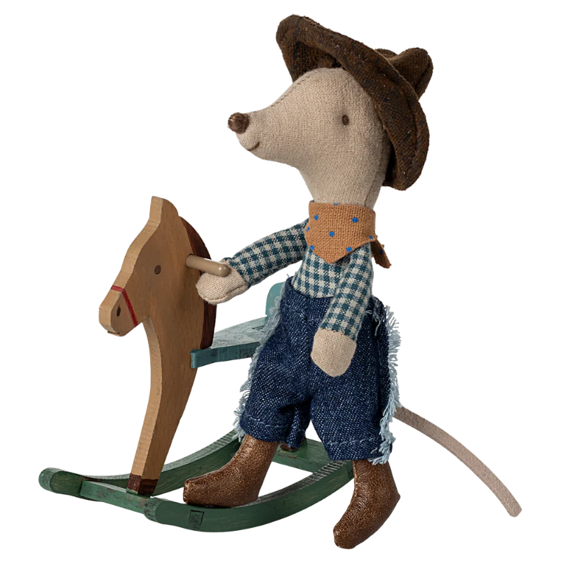 Maileg cowboymus på gyngehest.