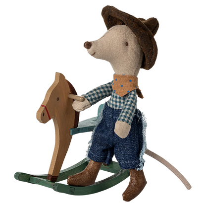 Maileg cowboymus på gyngehest.