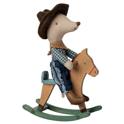 Maileg cowboymus på gyngehest.