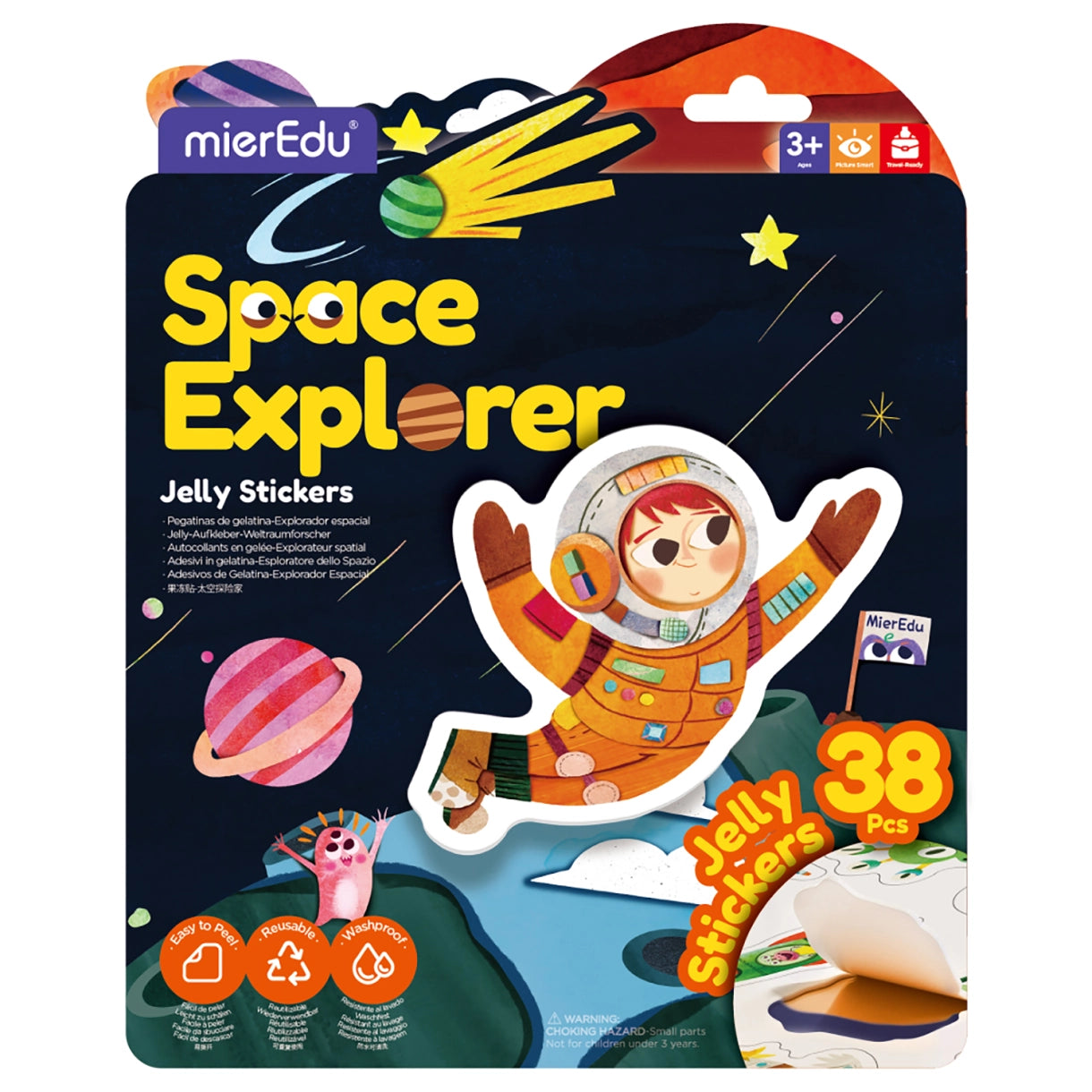 mierEdu - Jelly Stickers 38 stk - Flytbare - Astronaut