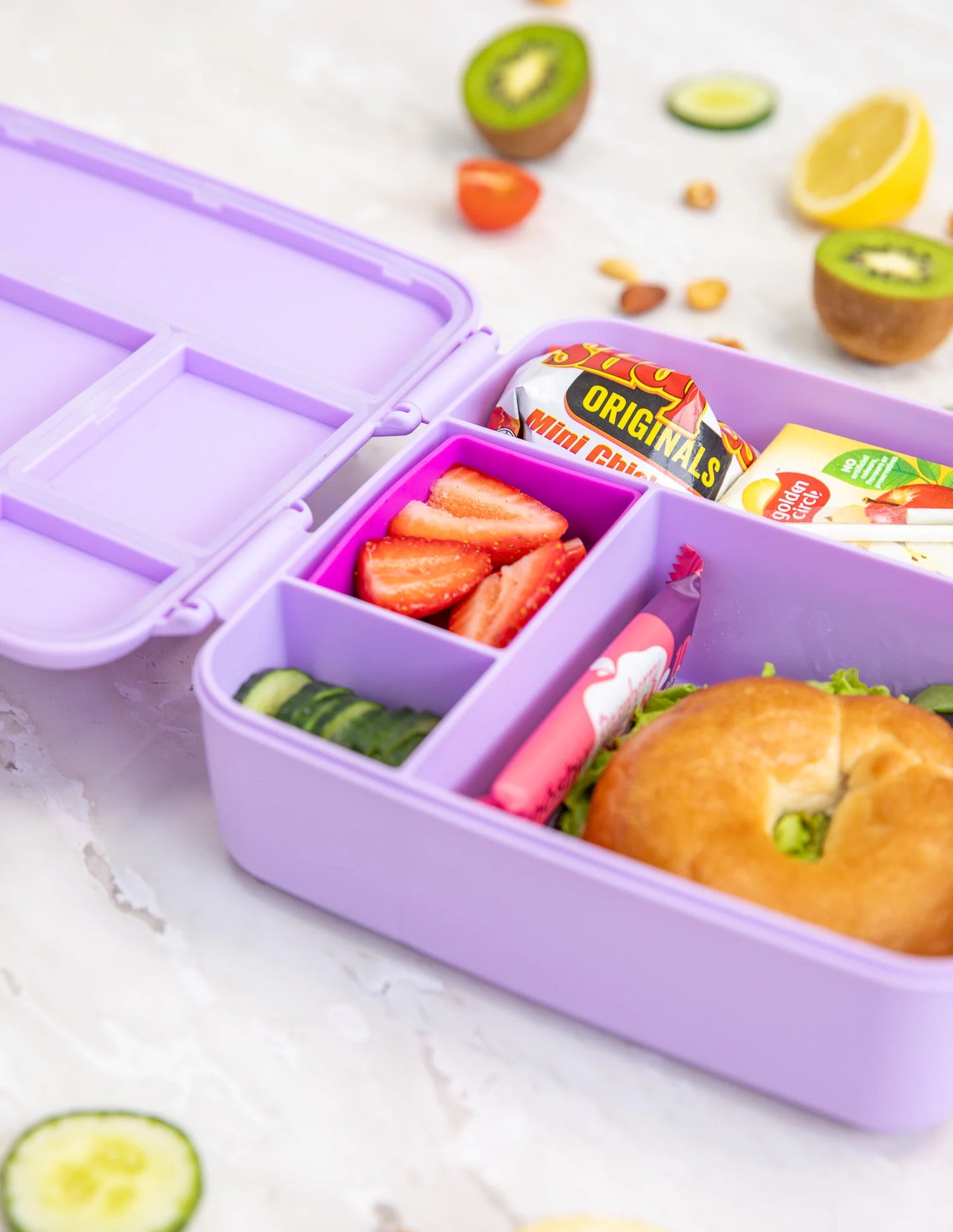 Montii beholdere til mad, som kan passe i madpakken.