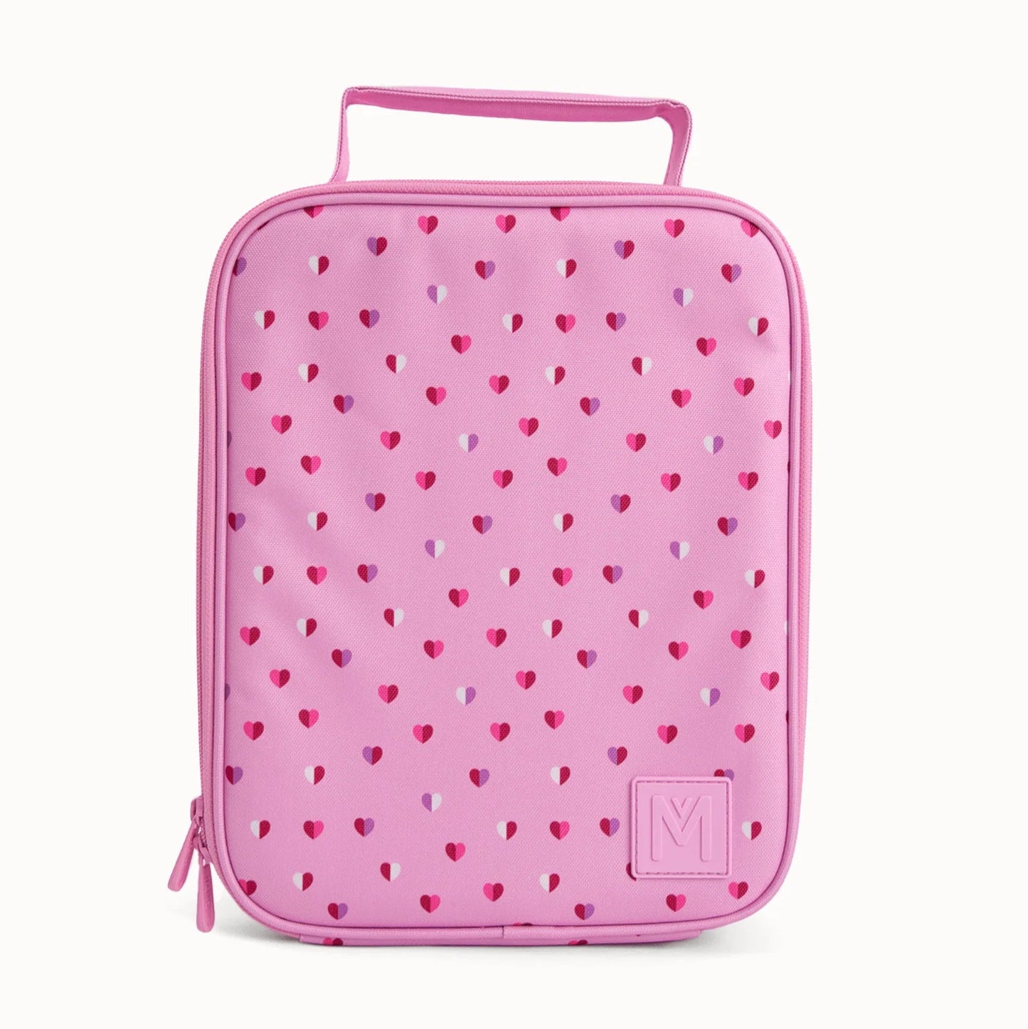 Lyserød køletaske med hjerter.