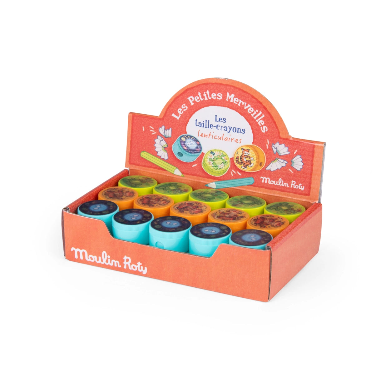 Blyantspidser med forskellige motiver om rummet, tiger og frø.