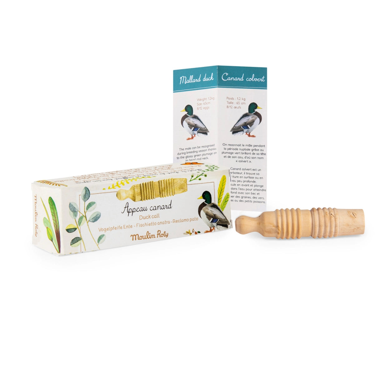 Moulin Roty fuglefløjte gråand. Produktet ses ved siden af dens æske