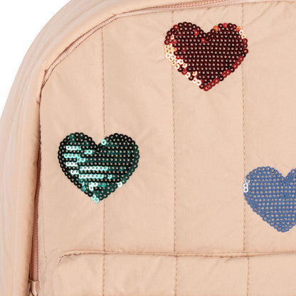 Quilted rygsæk med palliet hjerter.