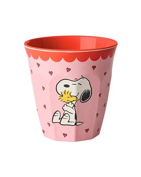 Rice Melamin Mellem Kop - Pink - Snoopy med fugl
