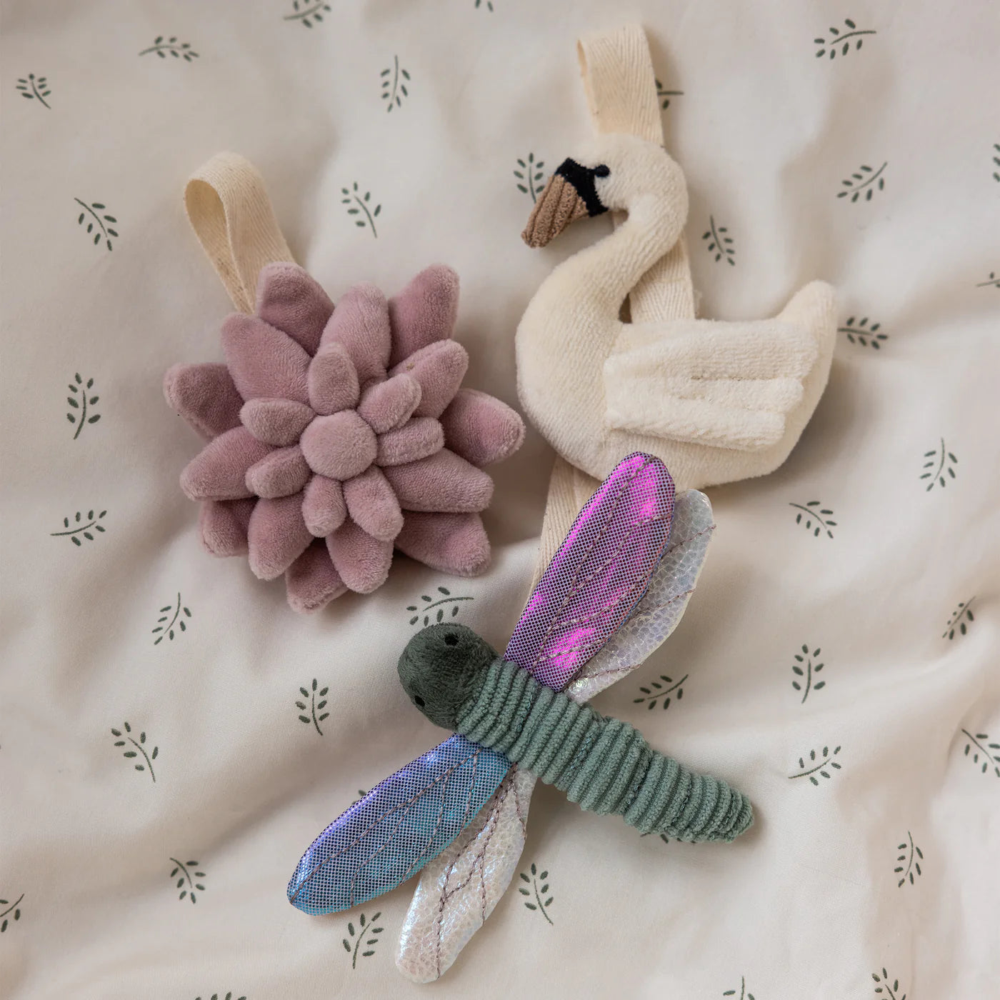 Sebra Aktivitetslegetøj, 3 stk. Blomst/svane/gyldsmed