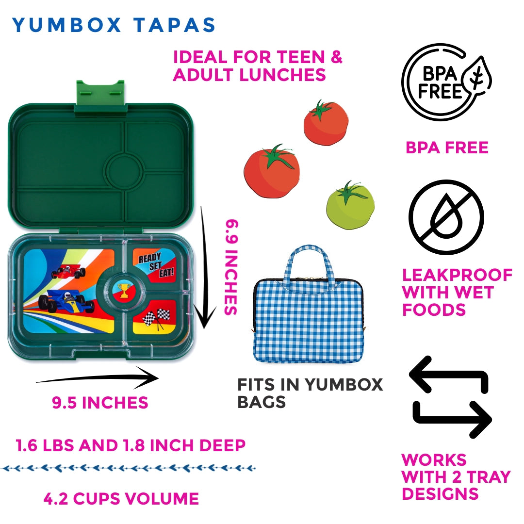 Yumbox Tapas 4 rum, green/race car