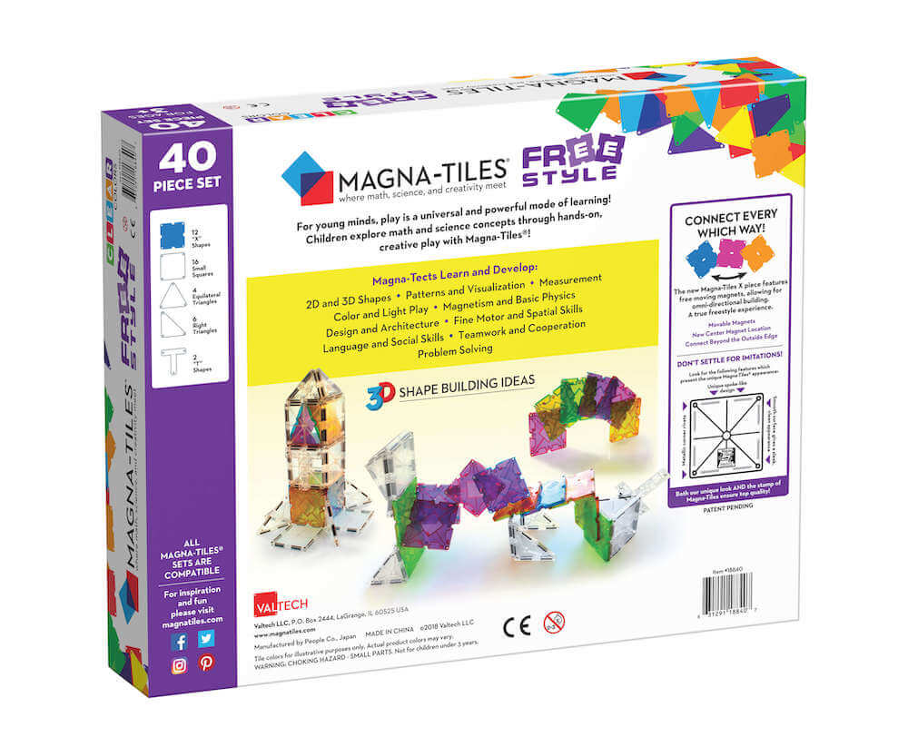 Magna Tiles Freestyle with 40 pieces package backside