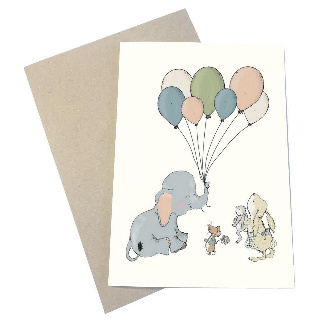Mouse & Pen A6 Kort Elephant balloon