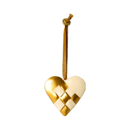 Maileg metal ornament, flettet hjerte - guld