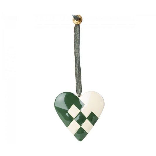 Maileg metal ornament, flettet hjerte - mørkegrøn