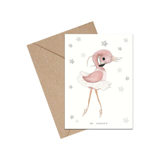 Mouse & Pen A6 kort, Be happy flamingo